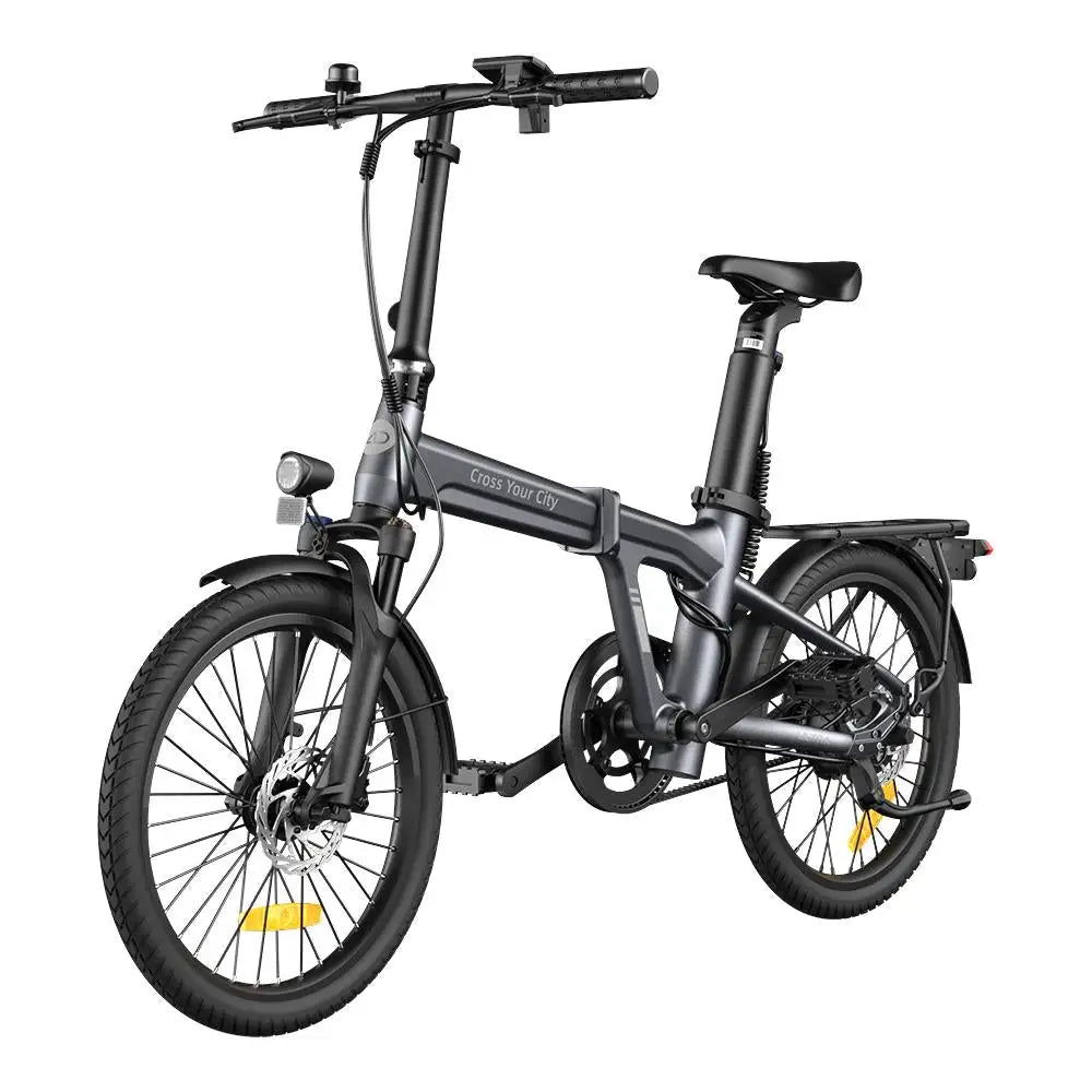 Black folding bicycle on a white background