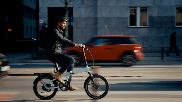 Rider commuting on the ADO Air 20 Ultra folding e-bike