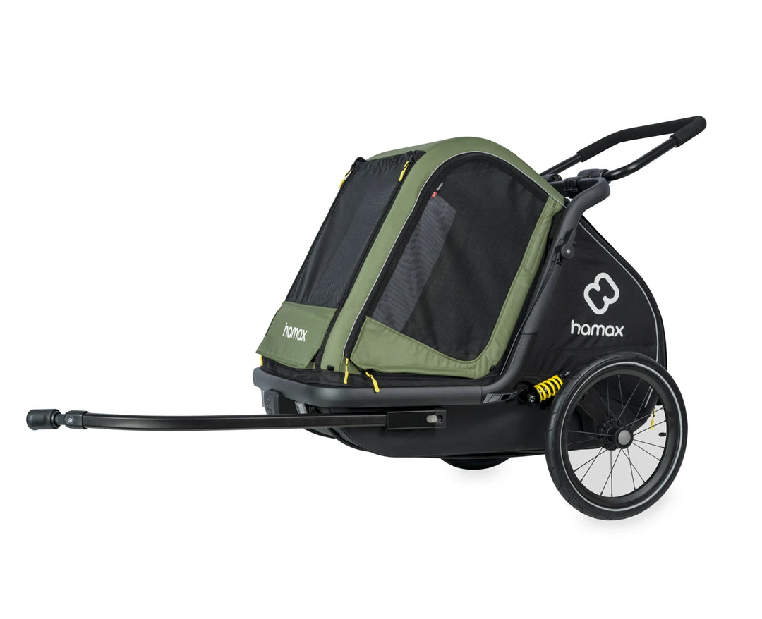 Hamax Pluto M dog trailer green black with bike arm