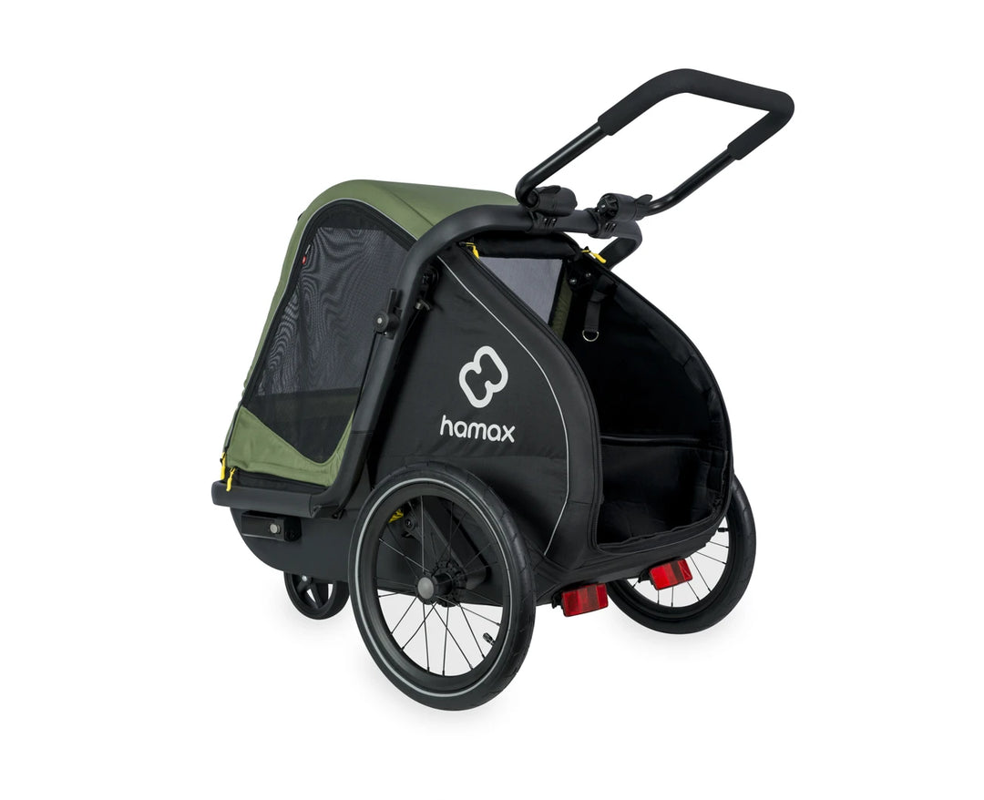 Hamax Pluto M dog trailer green black rear entry