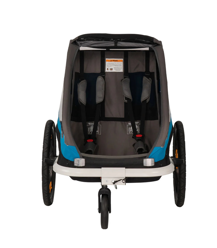 Hamax Traveller trailer blue interior with two child harnesses