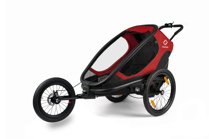 Hamax Outback One child trailer red black with jogger wheel