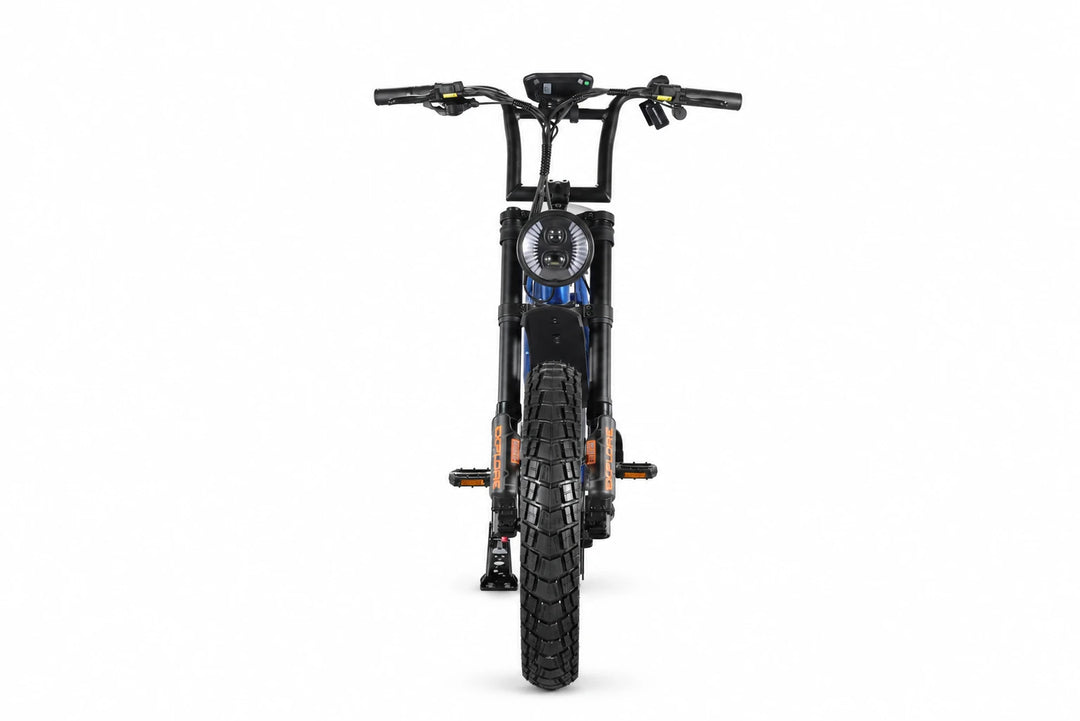 Sun Chaser AlphaV3 blue electric bike — front view