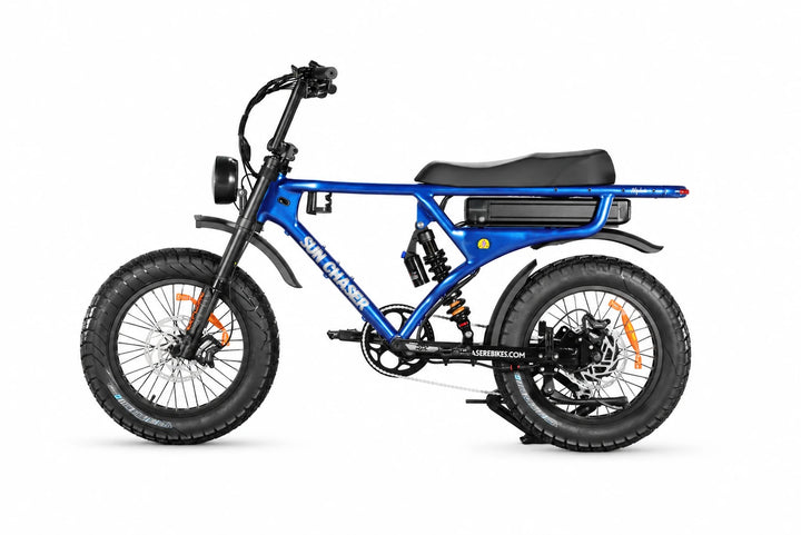 Sun Chaser AlphaV3 blue electric bike — non drive side