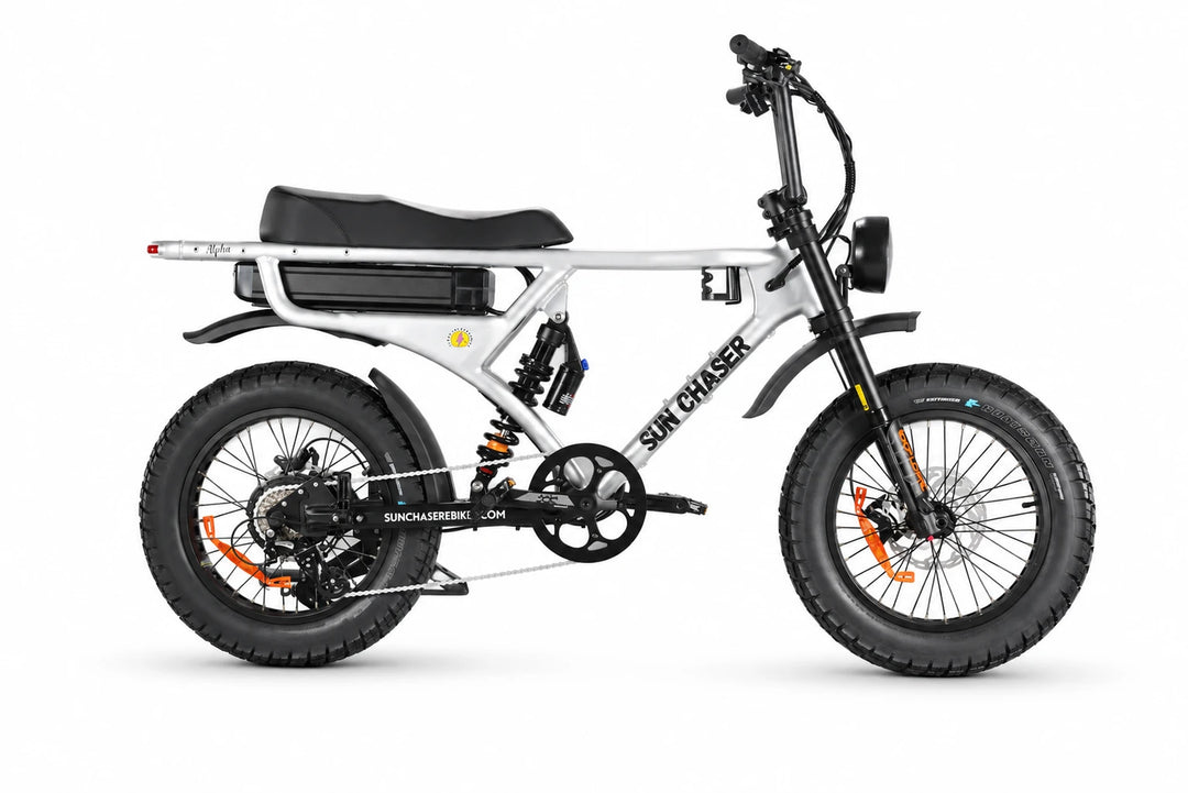 Sun Chaser AlphaV3 silver electric bike — drive-side profile