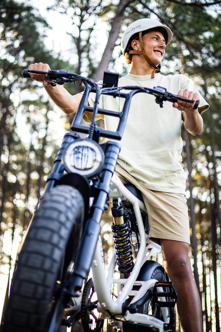 Riding a mountain bike in a goldcast