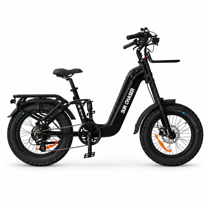 Sun Chaser Halo electric bike in black, drive-side view