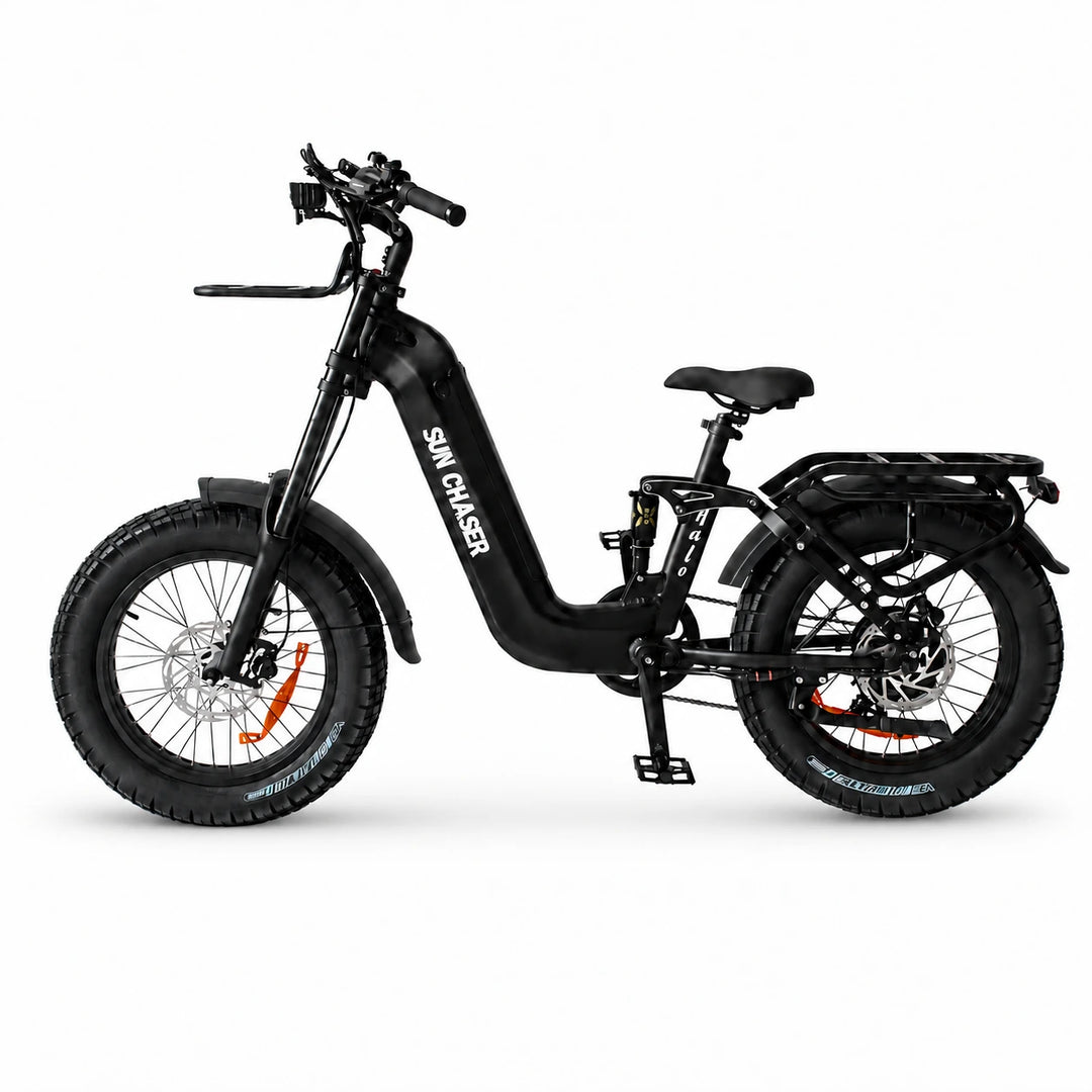 Sun Chaser Halo electric bike in black, non-drive-side view