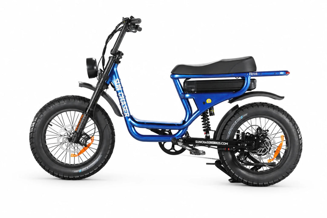 Sun Chaser NovaV3 blue electric bike — non drive side