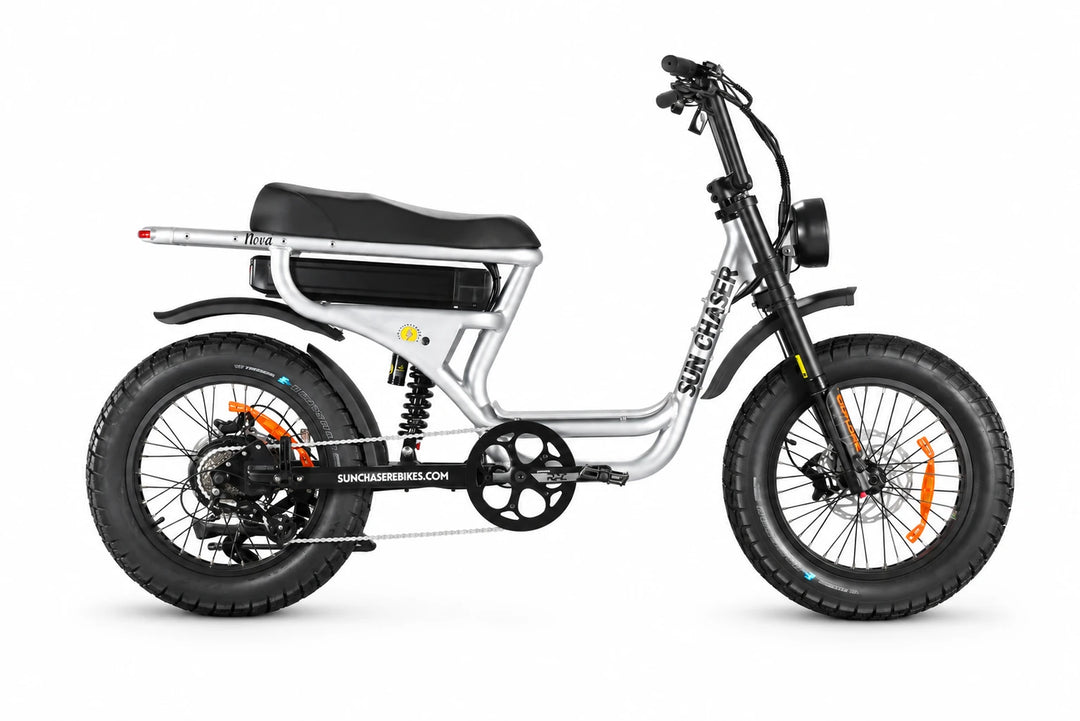 Sun Chaser NovaV3 silver electric bike — drive-side profile