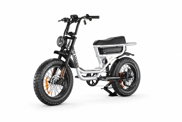 Sun Chaser NovaV3 silver electric bike — non drive front three quarter