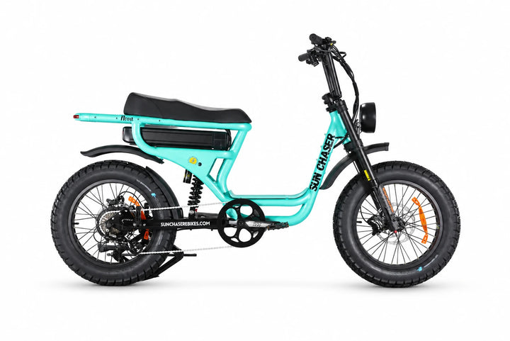Sun Chaser NovaV3 turquoise electric bike — drive-side profile